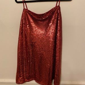 Free People Red Sequin Spaghetti Strap Mini Dress, Size large
